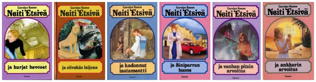 Neiti Etsivä -- Nancy Drew books with their Finnish covers.